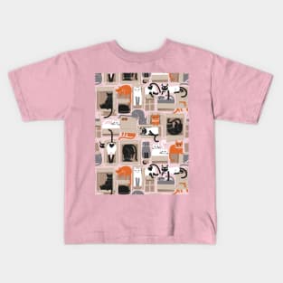 Purfect feline architecture // pattern // background cute cats in cardboard boxes Kids T-Shirt